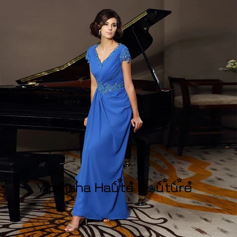 Yipeisha Strapless Beach Beaded Short Sleeve Mother Of Bridal Dress for Women Pleat Jersey Customized Summer Wedding Party Gowns