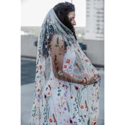 Floral Bridal Wedding Veils with Comb Wild Flowers Lace Secret Garden Veil for Brides Colored Colorful Fingertip Accessories
