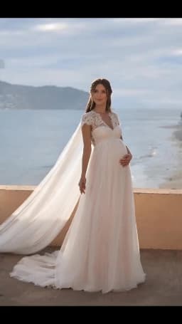 Plus Size Elegant Wedding Dresses V Neck Short Sleeves Lace And Tulle Empire Keyhole Back Beach Bridal Gowns Pregnant Customized