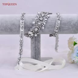 TOPQUEEN New Style Bridal Belt Silver Fancy Rhinestone Women Wedding Dress Accessories Satin Ribbon Belt S51