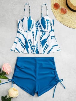 Tie Dye Peplum Tankini Two Pieces Swimsuit Women 2026 Push Up Short Swimwear Female Bathers Bathing Swimming Swim Suit Beachwear