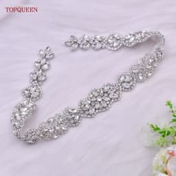 TOPQUEEN S75 Bridal Wedding Dress Belt Silver Rhinestones Crystal Elegant Luxury Handmade Beaded Bridesmaid Women Dresses Belt