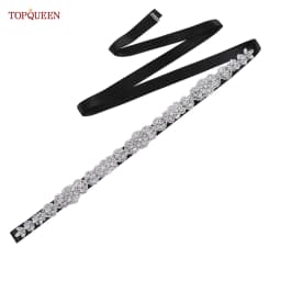 TOPQUEEN S75 Bridal Wedding Dress Belt Silver Rhinestones Crystal Elegant Luxury Handmade Beaded Bridesmaid Women Dresses Belt