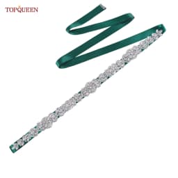 TOPQUEEN S75 Bridal Wedding Dress Belt Silver Rhinestones Crystal Elegant Luxury Handmade Beaded Bridesmaid Women Dresses Belt