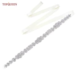 TOPQUEEN S75 Bridal Wedding Dress Belt Silver Rhinestones Crystal Elegant Luxury Handmade Beaded Bridesmaid Women Dresses Belt