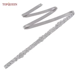 TOPQUEEN S75 Bridal Wedding Dress Belt Silver Rhinestones Crystal Elegant Luxury Handmade Beaded Bridesmaid Women Dresses Belt