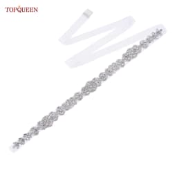 TOPQUEEN S75 Bridal Wedding Dress Belt Silver Rhinestones Crystal Elegant Luxury Handmade Beaded Bridesmaid Women Dresses Belt