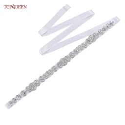 TOPQUEEN S75 Bridal Wedding Dress Belt Silver Rhinestones Crystal Elegant Luxury Handmade Beaded Bridesmaid Women Dresses Belt