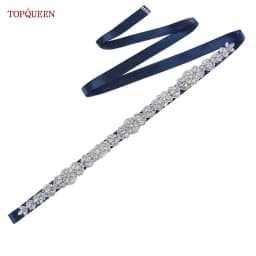 TOPQUEEN S75 Bridal Wedding Dress Belt Silver Rhinestones Crystal Elegant Luxury Handmade Beaded Bridesmaid Women Dresses Belt
