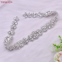 TOPQUEEN S75 Bridal Wedding Dress Belt Silver Rhinestones Crystal Elegant Luxury Handmade Beaded Bridesmaid Women Dresses Belt