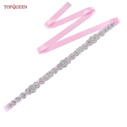 TOPQUEEN S75 Bridal Wedding Dress Belt Silver Rhinestones Crystal Elegant Luxury Handmade Beaded Bridesmaid Women Dresses Belt
