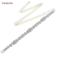 TOPQUEEN S75 Bridal Wedding Dress Belt Silver Rhinestones Crystal Elegant Luxury Handmade Beaded Bridesmaid Women Dresses Belt