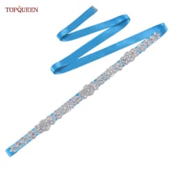 TOPQUEEN S75 Bridal Wedding Dress Belt Silver Rhinestones Crystal Elegant Luxury Handmade Beaded Bridesmaid Women Dresses Belt
