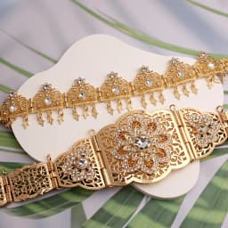Morocco Caftan Wedding Belts Gold Plated Luxury Wedding Jewelry Set for Bridal Muslim Arabic Bridal Dress Chain Bride Accessory