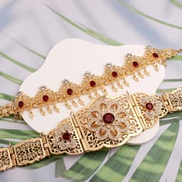 Morocco Caftan Wedding Belts Gold Plated Luxury Wedding Jewelry Set for Bridal Muslim Arabic Bridal Dress Chain Bride Accessory