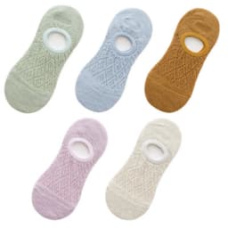 Qisin 5Pairs Women Silicone non-slip invisible Socks Summer Solid Color Mesh Ankle Boat Cotton Slipper No show Female Socks