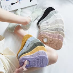 Qisin 5Pairs Women Silicone non-slip invisible Socks Summer Solid Color Mesh Ankle Boat Cotton Slipper No show Female Socks