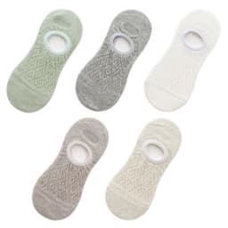 Qisin 5Pairs Women Silicone non-slip invisible Socks Summer Solid Color Mesh Ankle Boat Cotton Slipper No show Female Socks