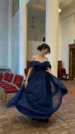 Bafftafe Customized Pink Shiny Tulle Prom Dresses Off Shoulder Long Puff Sleeve Evening Party Gowns Slit Women Wedding Dress