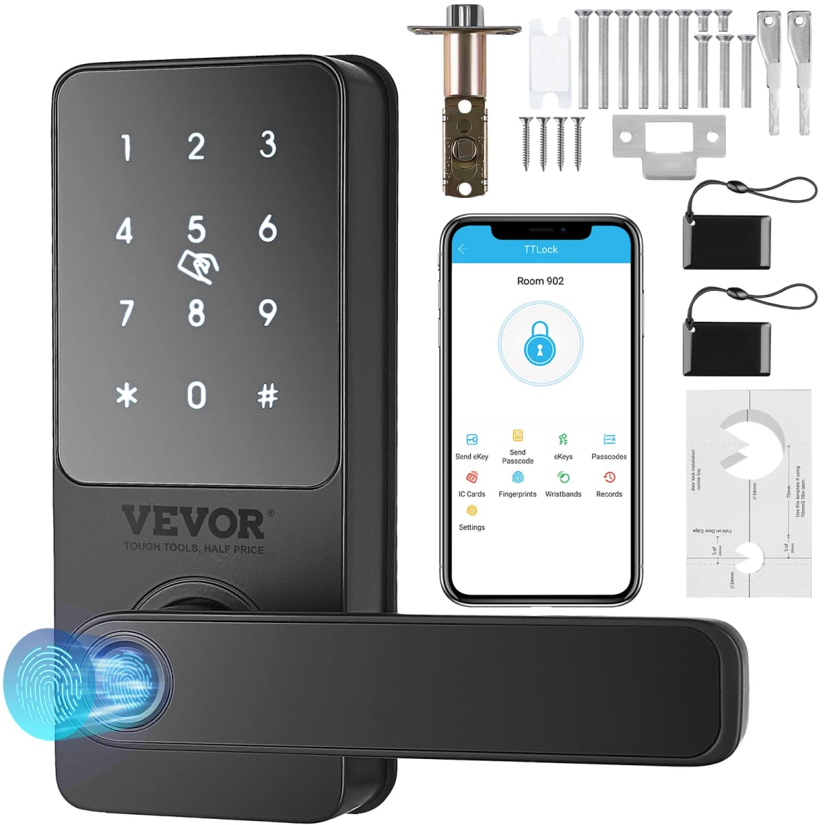 SucceBuy Smart Lock 5 in 1 Smart Door Knob Fingerprint Deadbolt with App Control Bluetooth Smart Lock Keyless Entry Door Lock