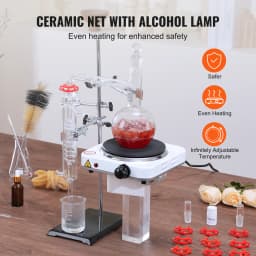SucceBuy Essential Oil Distillation Kit 500ml 2L Distillation Apparatus 3.3 Boro Lab Glassware Distillation Kit w/ Heat Plate