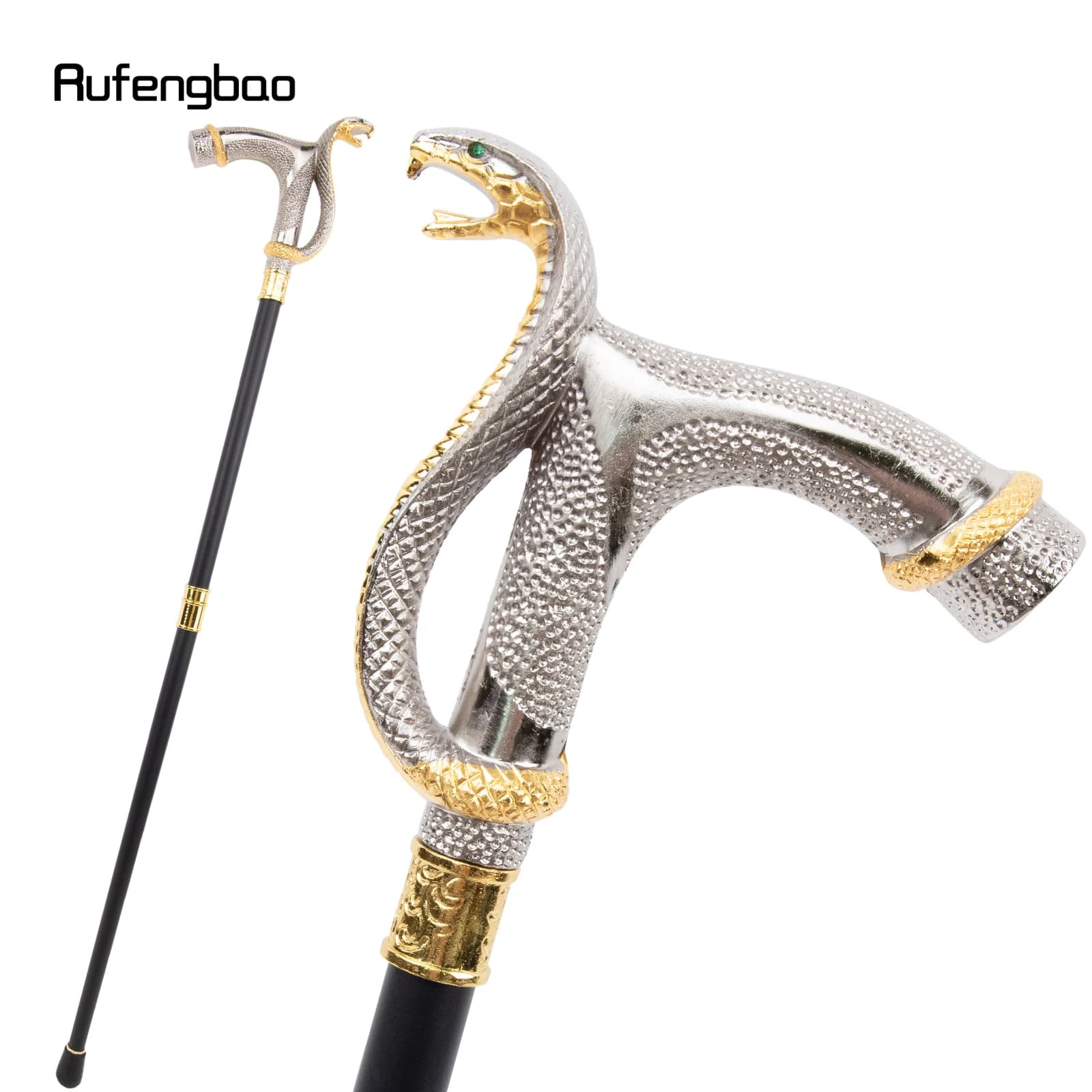 White Golden Cobra Head Fashion Walking Stick Decorative Walking Stick Cospaly Vintage Fashionable Walking Cane Crosier 93cm