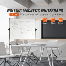 SucceBuy Rolling Magnetic Whiteboard Double-Sided Mobile Whiteboard 360° Reversible Adjustable Height Dry Erase Board for School