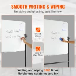 SucceBuy Rolling Magnetic Whiteboard Double-Sided Mobile Whiteboard 360° Reversible Adjustable Height Dry Erase Board for School