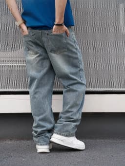 Men'S Casual Straight Wash Jeans - Light Blue, Loose Fit, Oblique Pocket, Comfortable Blend, Suitable For Casual Wear