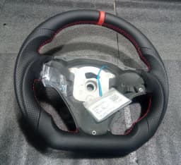 Full Leather Flat Bottom Steering Wheel For BMW E90 E91 E92 E93 E89 328i 335i 325i 2005-2012 Steering Wheel With Paddle Holes Red Top Stripe