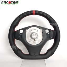 Full Leather Flat Bottom Steering Wheel For BMW E90 E91 E92 E93 E89 328i 335i 325i 2005-2012 Steering Wheel With Paddle Holes Red Top Stripe