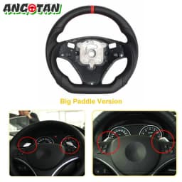 Full Leather Flat Bottom Steering Wheel For BMW E90 E91 E92 E93 E89 328i 335i 325i 2005-2012 Steering Wheel With Paddle Holes Red Top Stripe