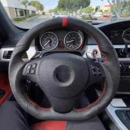 Full Leather Flat Bottom Steering Wheel For BMW E90 E91 E92 E93 E89 328i 335i 325i 2005-2012 Steering Wheel With Paddle Holes Red Top Stripe