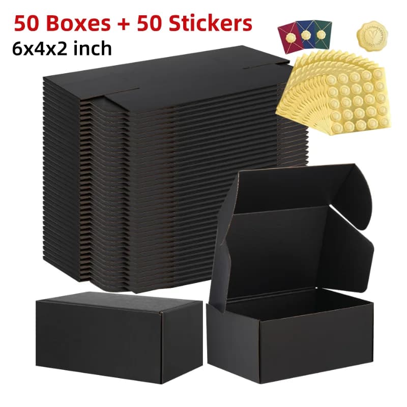 50pcs 6x4x2 Inches Small Shipping Boxes,Black Mailer Corrugated Cardboard Boxes for Shipping Packaging Mailing Products
