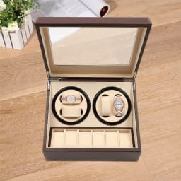 4+6 Brown/Black Watch Winder Automatic Rotation Leather Storage Watch Display Box Case Holder for Store Display, Home Decoration