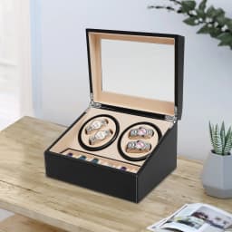 4+6 Brown/Black Watch Winder Automatic Rotation Leather Storage Watch Display Box Case Holder for Store Display, Home Decoration