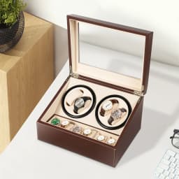 4+6 Brown/Black Watch Winder Automatic Rotation Leather Storage Watch Display Box Case Holder for Store Display, Home Decoration