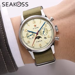Seakoss 40mm1963 MultiFunction Men's Automatic Watches Calendar Week Month Sapphire Glass Nylon Strap 1963 Pilot Mechanical Watch