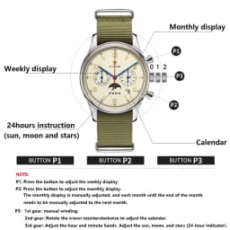 Seakoss 40mm1963 MultiFunction Men's Automatic Watches Calendar Week Month Sapphire Glass Nylon Strap 1963 Pilot Mechanical Watch