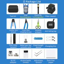 Fiber Optic Tool Kit With S-6C Fiber Cleaver Optical Power Meter(OPM) 15mw Visual Fault Locator(VFL) Fiber Stripper FTTH Tools
