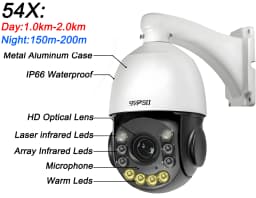 Onvif Metal Laser Infrared Full Color Auto Tracking Cruise 8MP 4K 54X Optics Zoom 360° POE PTZ Speed Dome Surveillance IP Camera