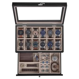 SONGMICS 12-Slot Watch Box, 2-Tier Watch Display Case with Large Glass Lid, Removable Watch Pillows, Velvet Lining, Jewelry Box