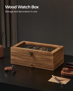 SONGMICS 12-Slot Watch Box, 2-Tier Watch Display Case with Large Glass Lid, Removable Watch Pillows, Velvet Lining, Jewelry Box