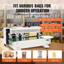 SucceBuy Automatic Horizontal Band Sealer Continuous Bag Band Sealing Machine with Count Function for 0.02-0.8 mm Plastic Bags