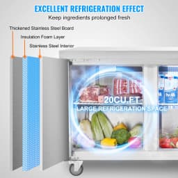SucceBuy 72" Commercial Refrigerator Sandwich & Salad Prep Table 20Cu.Ft Food Prep Frost Free Refrigerator for Restaurant Bar