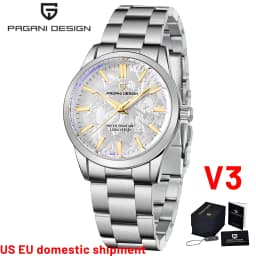 PAGANI DESIGN Men's 40mm Stainless Steel Quartz Watch, Blue Dial, Sapphire Crystal, VH31 Movement, 100m Water Resistant PD-1734