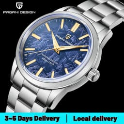 PAGANI DESIGN Men's 40mm Stainless Steel Quartz Watch, Blue Dial, Sapphire Crystal, VH31 Movement, 100m Water Resistant PD-1734
