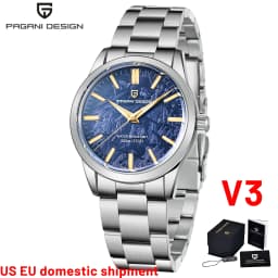 PAGANI DESIGN Men's 40mm Stainless Steel Quartz Watch, Blue Dial, Sapphire Crystal, VH31 Movement, 100m Water Resistant PD-1734