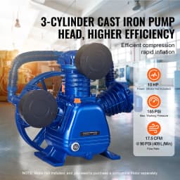 SucceBuy 10HP Air Compressor Pump Head 90PSI 3-Cylinder Oil Lubricated Compressor Piston Head Dual Stage V-Type Air Compressor