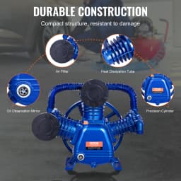 SucceBuy 10HP Air Compressor Pump Head 90PSI 3-Cylinder Oil Lubricated Compressor Piston Head Dual Stage V-Type Air Compressor
